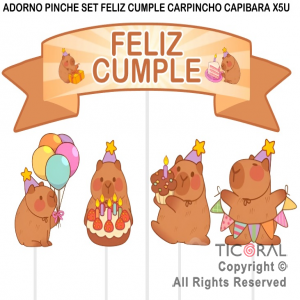 ADORNO PINCHE PARA TORTA FELIZ CUMPLE CARPINCHOS x 5 UNIDADES